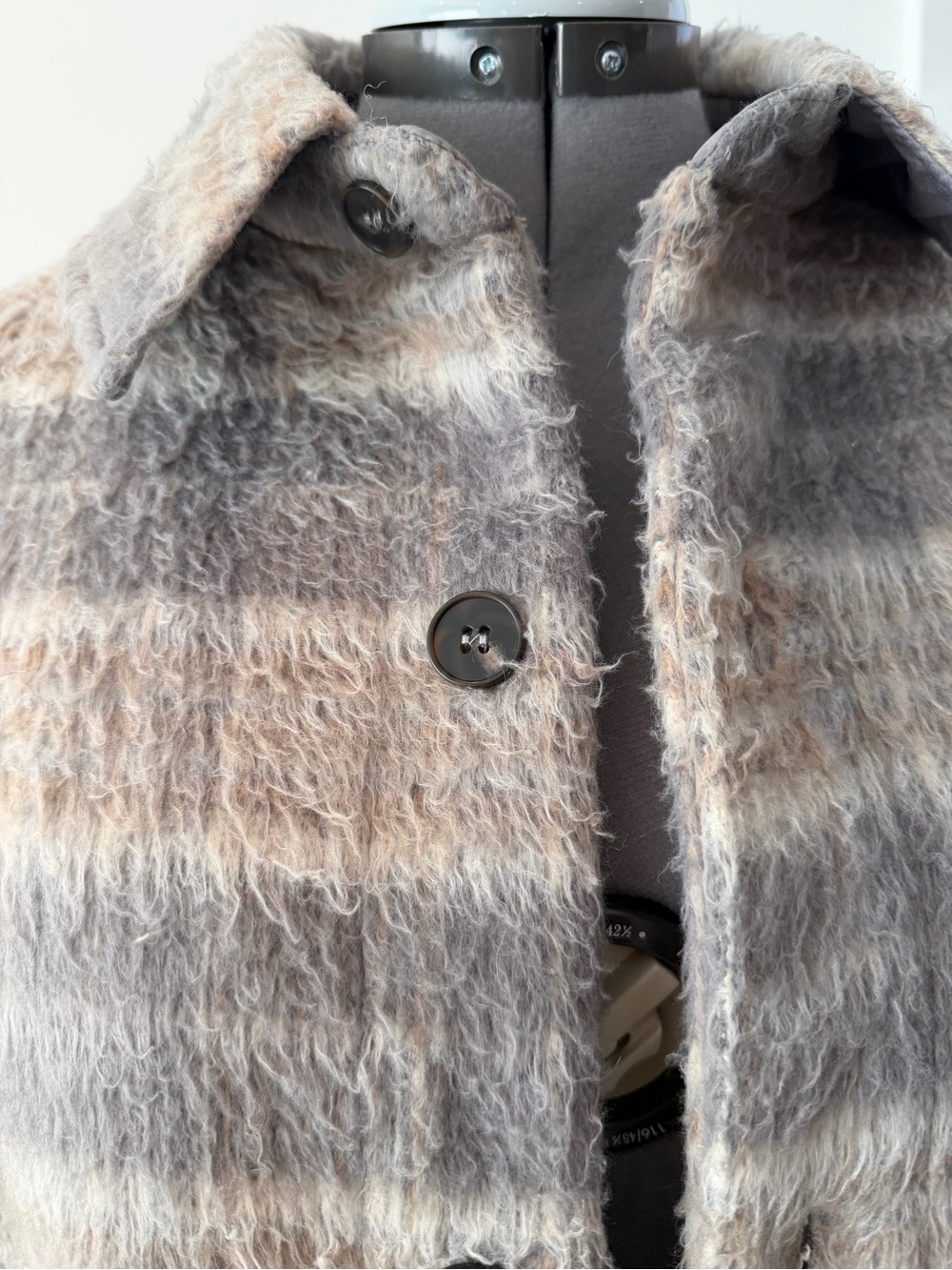 Frank & Oak Plush Plaid Button-Up Jacket in Beige and Gray - Picture 2 of 12